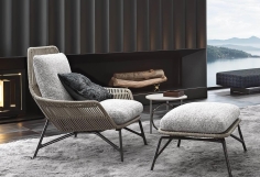 Prince Cord Armchair with Footstool - Image 2